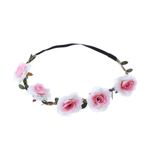1 PC Bohemian Rose Flowers Hair Band Wedding Bride Floral Garland Summer Flower Headband Crown Wreath Tiara Hair Accessories