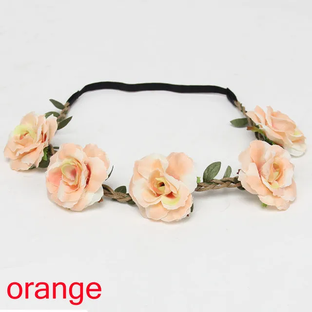 1 PC Bohemian Rose Flowers Hair Band Wedding Bride Floral Garland Summer Flower Headband Crown Wreath Tiara Hair Accessories