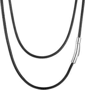 2mm 3mm Waterproof Braided Leather Cord Necklace with Durable Stainless Steel Snap Clasp Men Women Woven Wax Black/Brown String Rope Chain for DIY Pendant Length 16" 18" 20" 22" 24" 26" 28" 30"