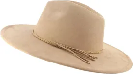 9.5CM Wide Brim Suede Tassel Top Hat Women Men Party Wedding Fedora Hat Panama Cap