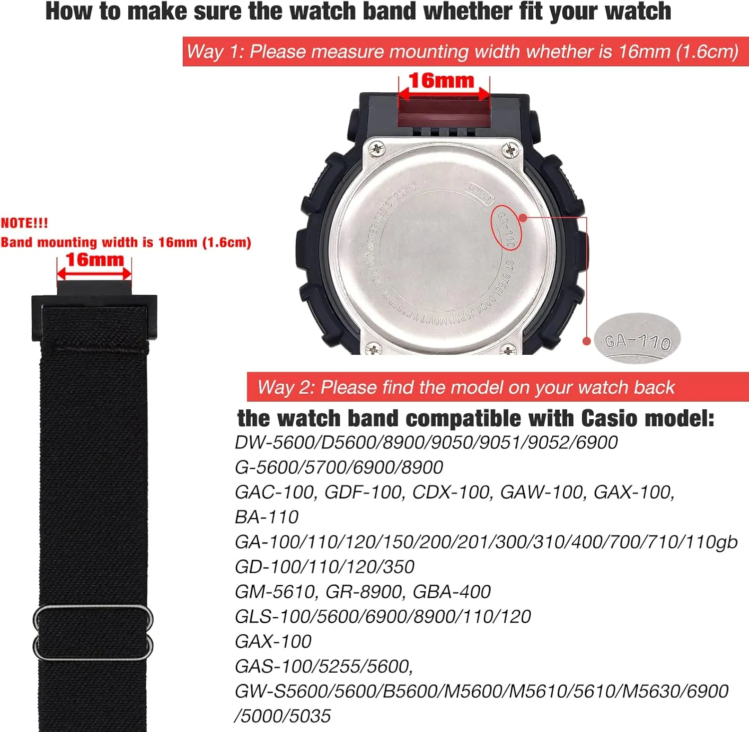 Abanen Elastic Nylon Watch Bands for Casio gshock DW-5600/8900, Stretchy Strap with with Lightweight Plastic Connector for Casio GA-100/GW-B5600/GB-5600 /GW-6900