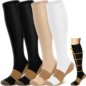 ACTINPUT Copper Compression Socks Men Women Circulation 4 Pairs-Best Support for Nurses,Running,Cycling