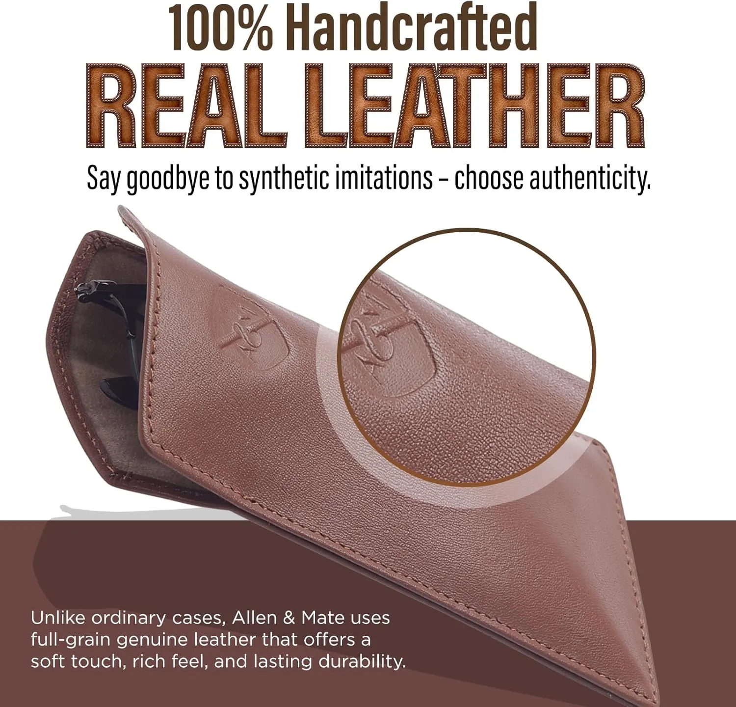 ALLEN & MATE Real Leather Glasses Case Slim Soft Pouch Sleeve for Reading Spectacles with Glass Cleaning Cloth