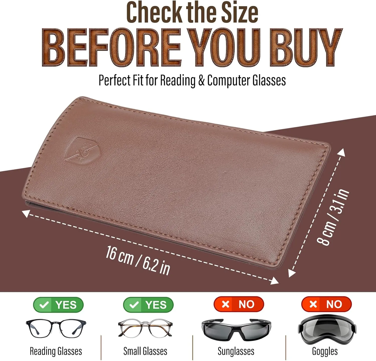 ALLEN & MATE Real Leather Glasses Case Slim Soft Pouch Sleeve for Reading Spectacles with Glass Cleaning Cloth