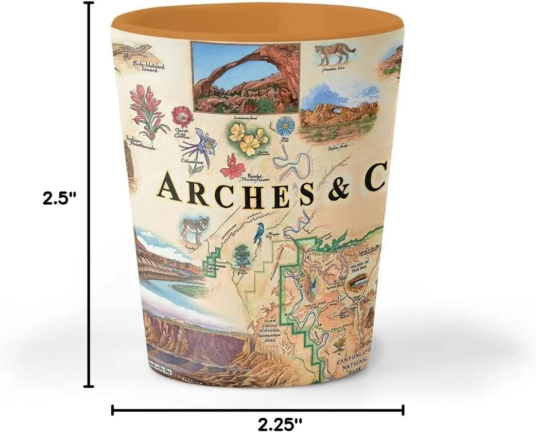 Arches and Canyonlands National Park Map Shot Glass  1.5 oz Ceramic BPA-Free, Durable Gift for Home, Office, Bar, or Souvenir