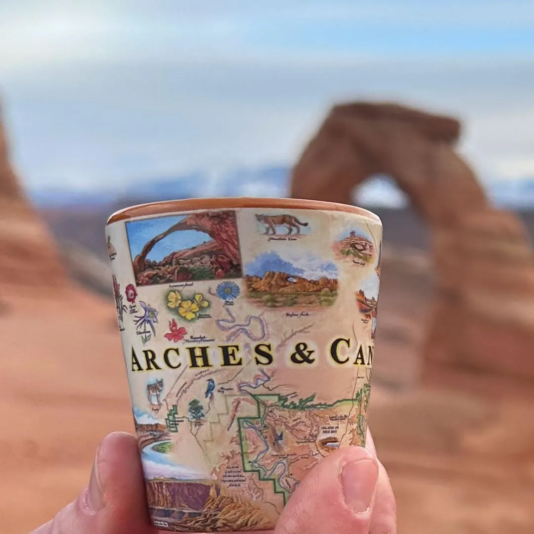 Arches and Canyonlands National Park Map Shot Glass  1.5 oz Ceramic BPA-Free, Durable Gift for Home, Office, Bar, or Souvenir