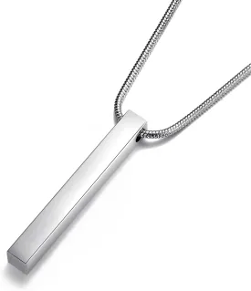 Bar Pendant Necklace for Men and Women Cube Bar Pendant with 24 Inch Stainless Steel Snake Chain, Silver