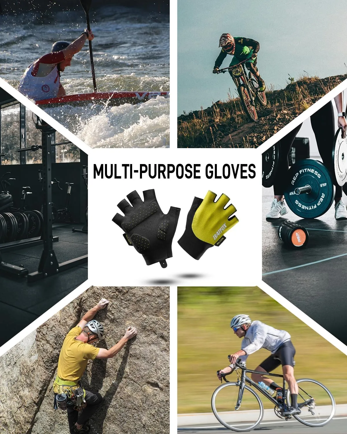 BATFOX Cycling Gloves for Men Women Road Mountain Bike Riding Gloves - Anti-Slip Bike Glove for Fitness Cycling Training Outdoor Sports