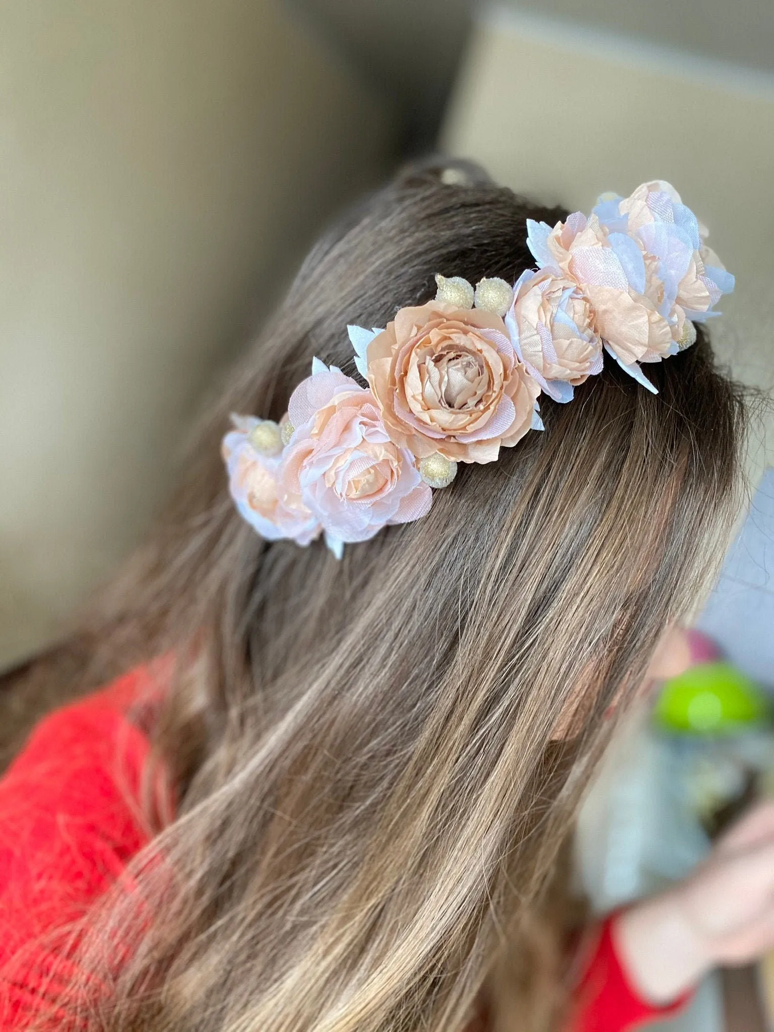 Beige Pink Floral Crown Halo Crown Headpiece With Beige and White Flowers Met Gala Accessories