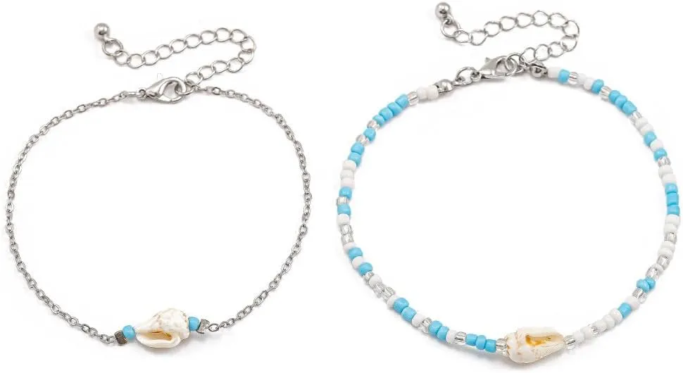 Bohemian Beaded Anklets Set Multilayered Shell Starfish Conch Turtle Pendant Anklet Summer Beach Foot Chain Jewelry for Women