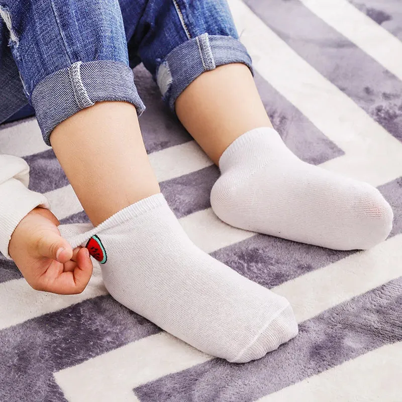 Boys Girls Cotton Socks School Kids Crew White Watermelon Cactus Pineapple Fruit Pattern Casual Sweet Cute