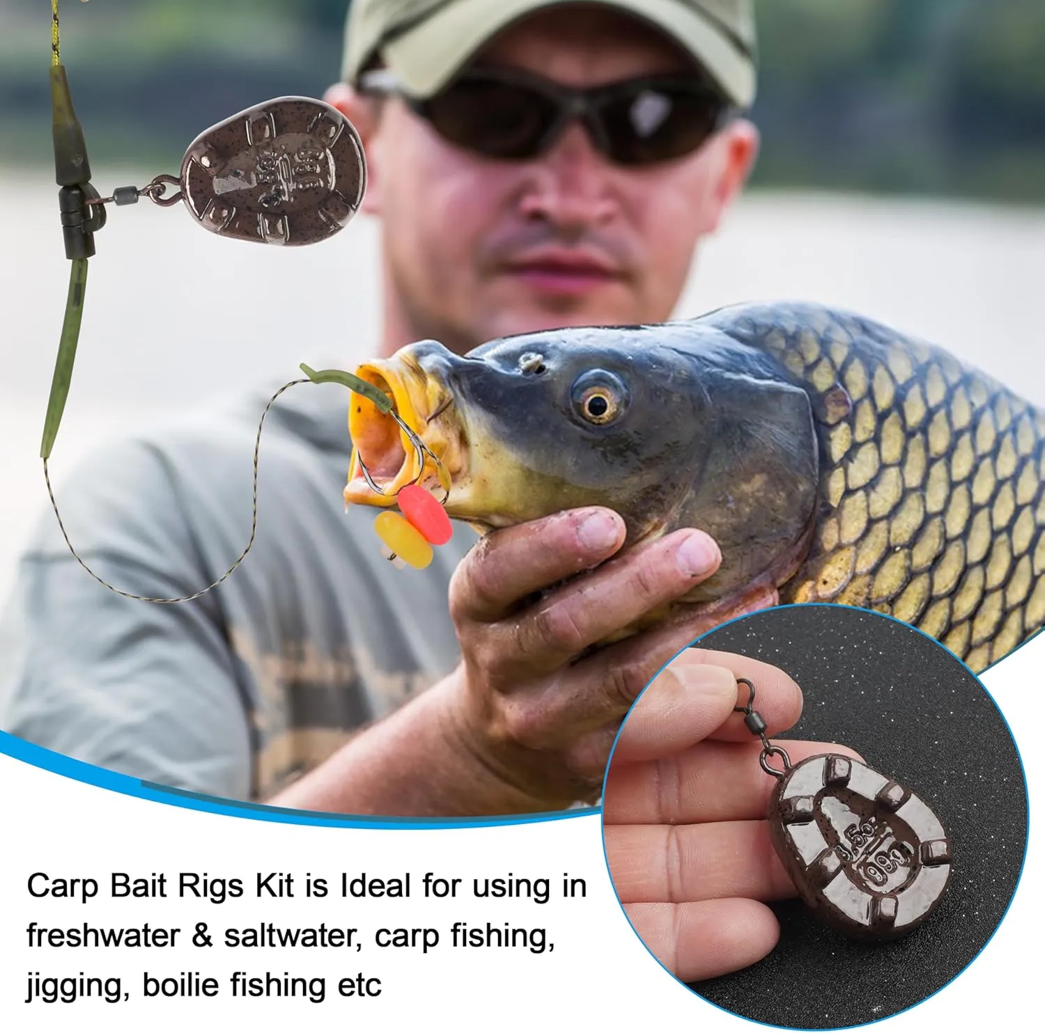 Carp Fishing Hair Rigs Carp Fishing Accessories Set Carp Sinker Weights Carp Rig Set Up Carp Hooks Corn Bait Leader Rigs for Carp Bass Catfish Carp Tackle Rigs