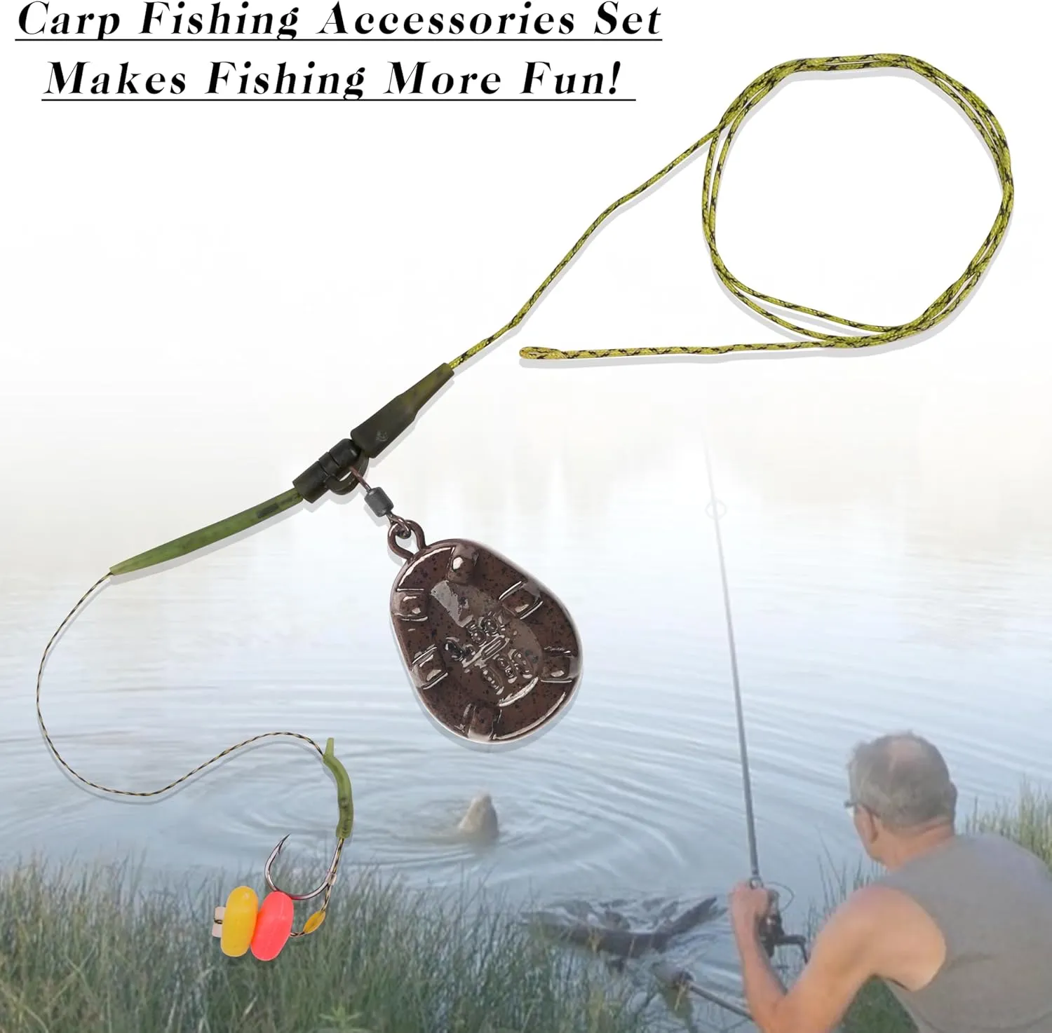 Carp Fishing Hair Rigs Carp Fishing Accessories Set Carp Sinker Weights Carp Rig Set Up Carp Hooks Corn Bait Leader Rigs for Carp Bass Catfish Carp Tackle Rigs