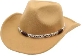 Classic Western Felt Cowboy Cowgirl Hat for Women Men, Outdoor Fedora Hats Wide Brim Cowgirl Hats with Belt Buckle