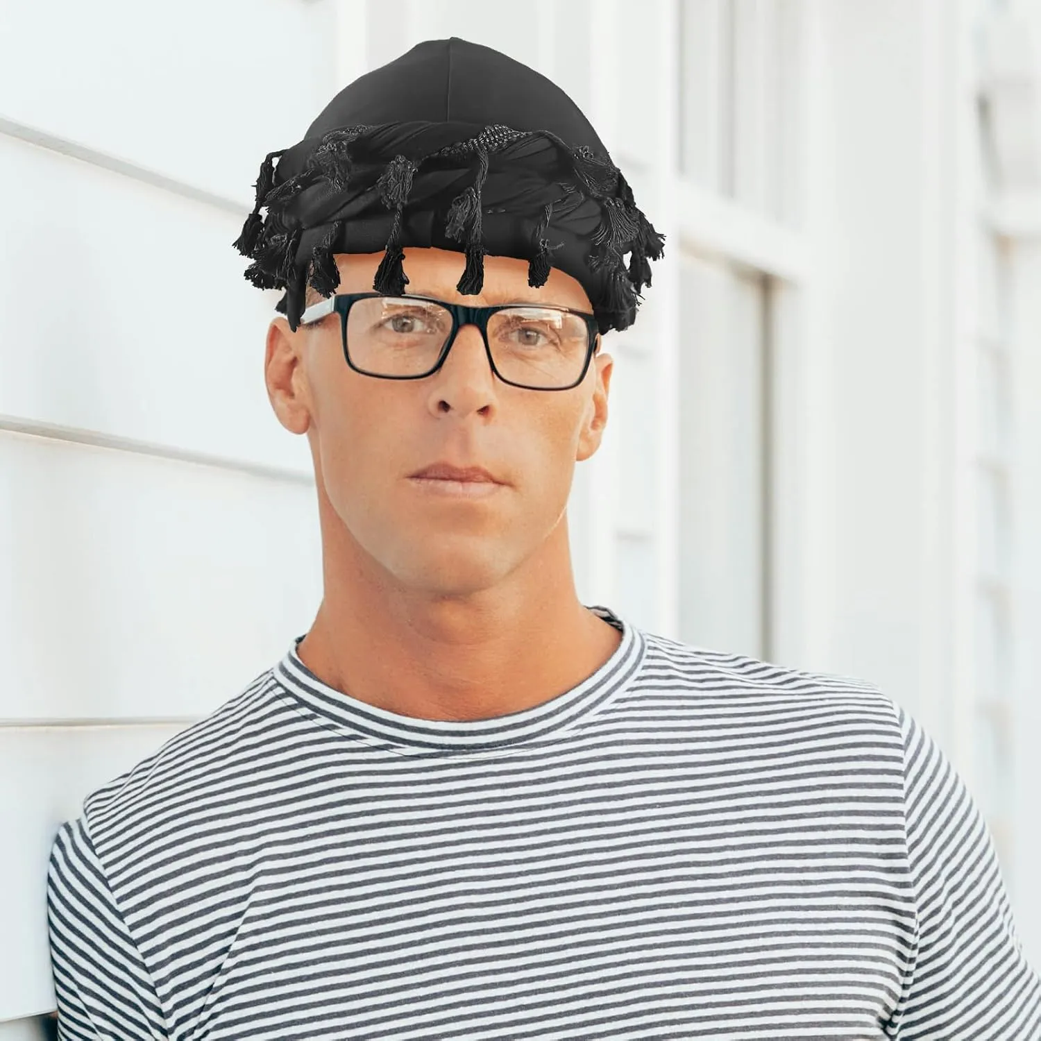 Cotton Durag Satin Lined Halo Turban Wraps, Unique Design Turban for Men & Women, Tassel Beanie for Causal Life