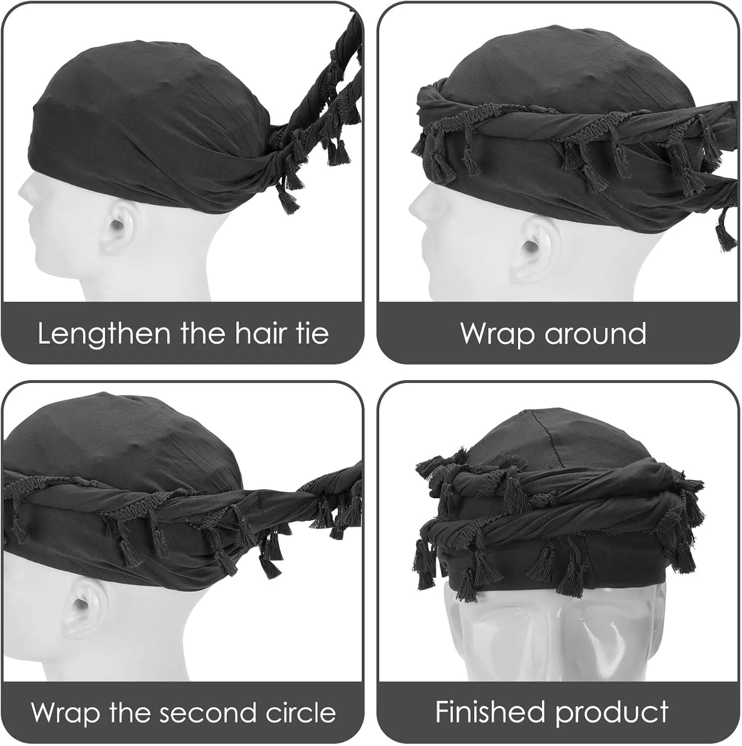 Cotton Durag Satin Lined Halo Turban Wraps, Unique Design Turban for Men & Women, Tassel Beanie for Causal Life