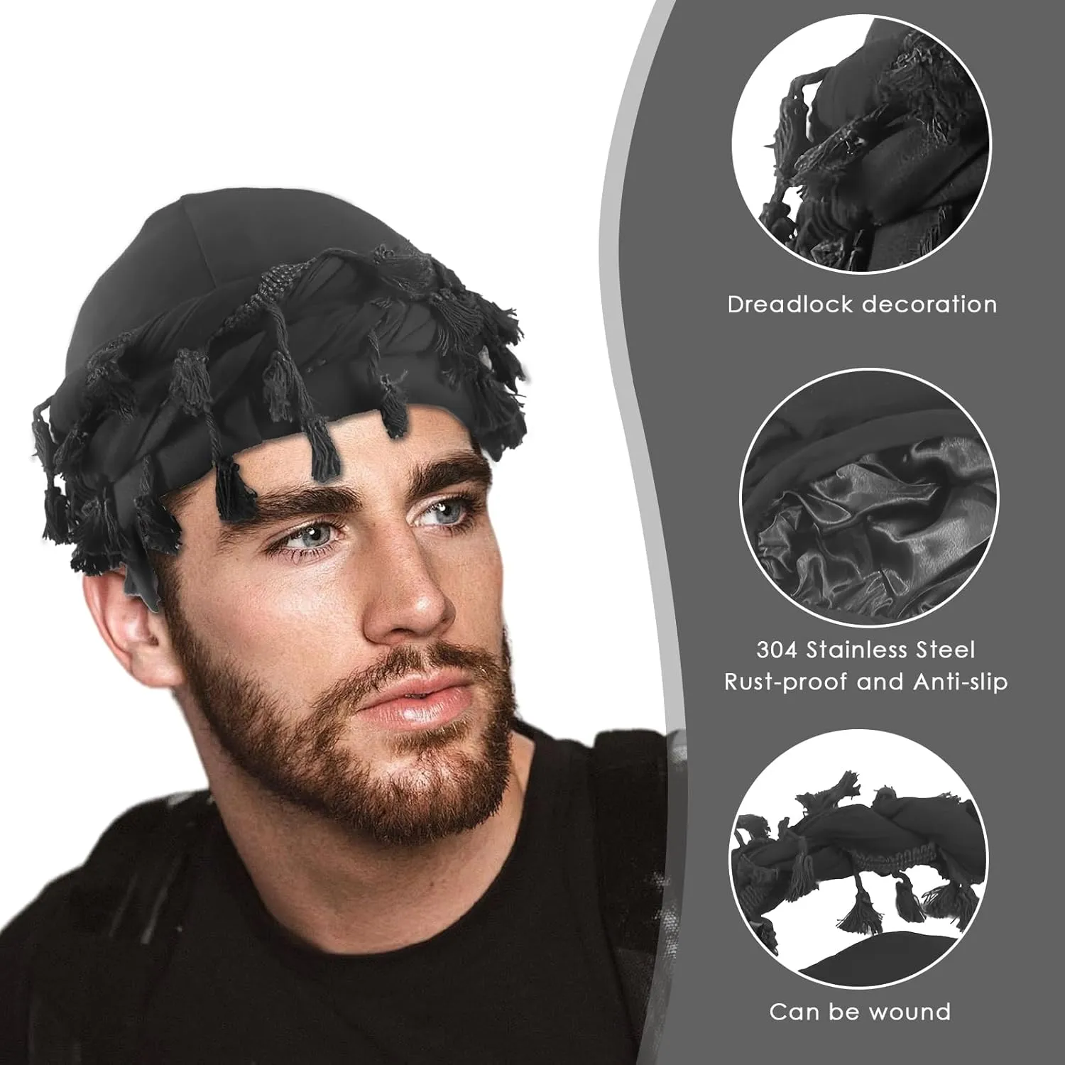 Cotton Durag Satin Lined Halo Turban Wraps, Unique Design Turban for Men & Women, Tassel Beanie for Causal Life
