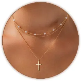 Cross Necklace for Women Gold/Silver Plated Layered Dainty Cross Chain Trendy Choker Satellite Charm Small Crucifix Pendant Gold/Silver Necklace Stackable Hypoallergenic Delicate Gift for Women