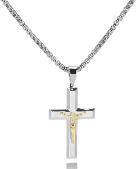 Crucifix Cross Necklace for Men, Silver Mens Crucifix Necklace, Perfect Jewelry Gift for Men with 24 Inch Cross Chain