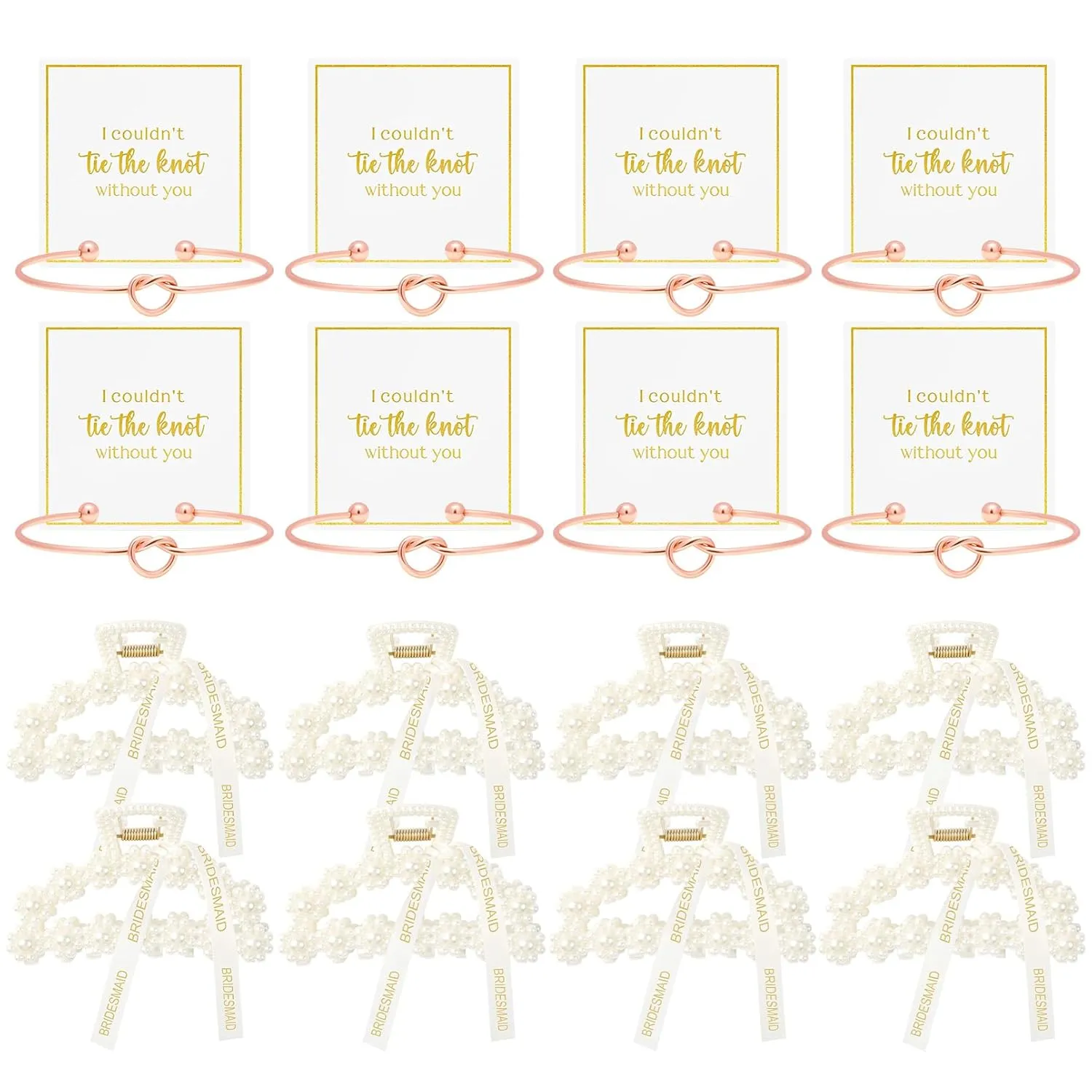 DEEKA 16 Pcs Bridesmaid Proposal Gifts, Pearl Hair Claw Clips & Bridesmaid Knot Bracelet Bachelorette Party Wedding Favors Bridal Party Present Hair Accessories for Women(Rose Gold Bracelets)