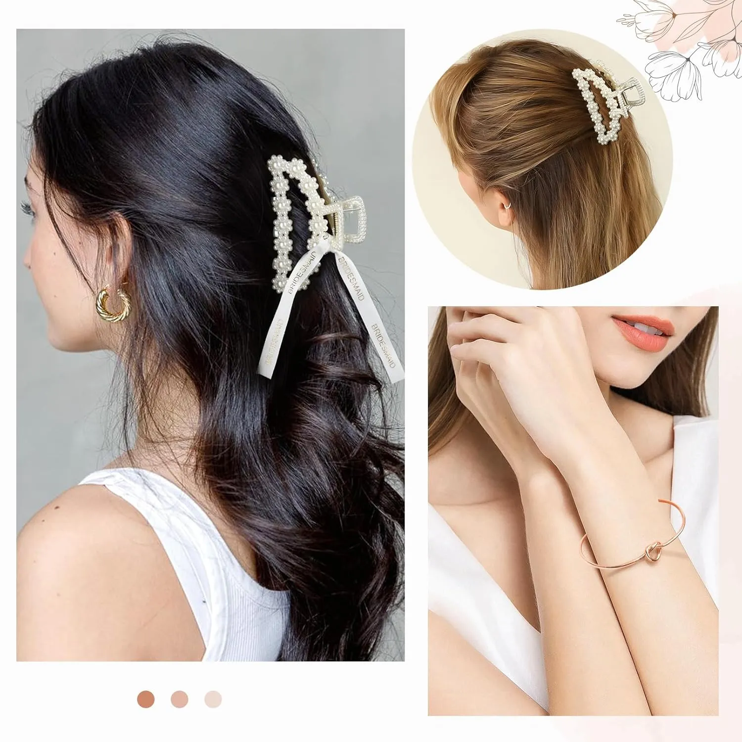 DEEKA 16 Pcs Bridesmaid Proposal Gifts, Pearl Hair Claw Clips & Bridesmaid Knot Bracelet Bachelorette Party Wedding Favors Bridal Party Present Hair Accessories for Women(Rose Gold Bracelets)