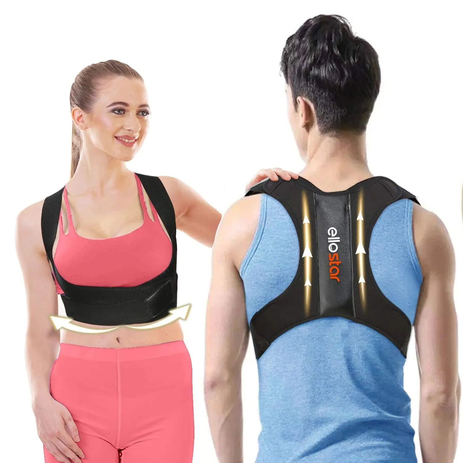 ellostar Back Brace Posture Corrector for Women and Men, Lumbar Shoulder and Back Straightener Posture Improvement Pain Relief (Medium) Lower Chest 27 -33 Inch