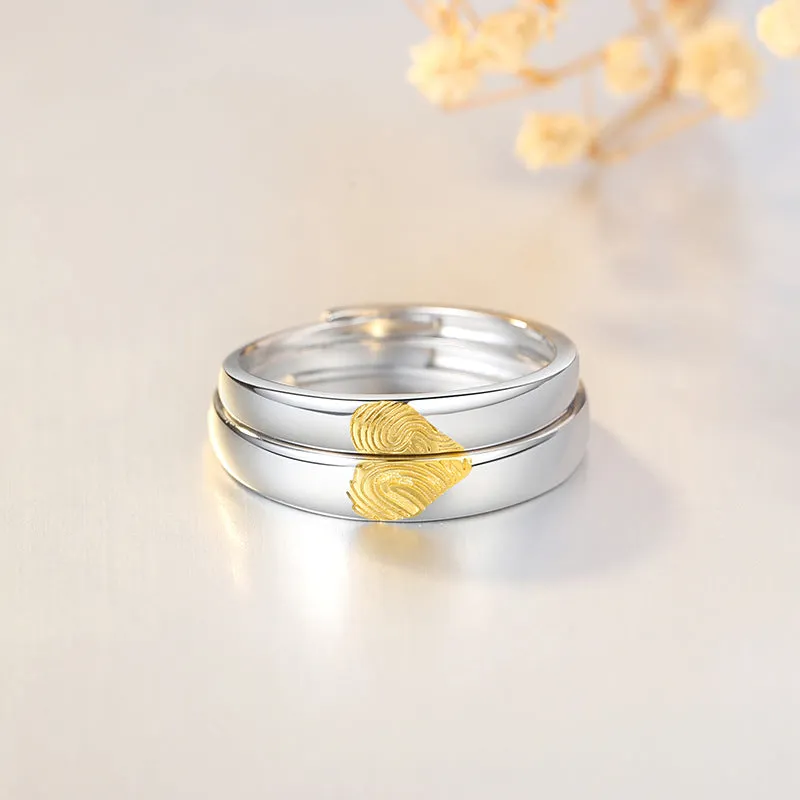 Engravable Half Hearts Rings Set for Couples