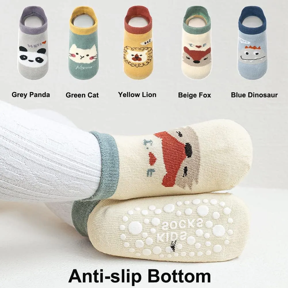 Exegawe Baby Socks with Grippers 5 Pairs Toddler Kids Cartoon Floor Ankle Non Slip Socks
