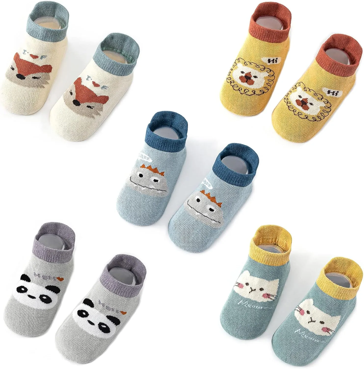 Exegawe Baby Socks with Grippers 5 Pairs Toddler Kids Cartoon Floor Ankle Non Slip Socks