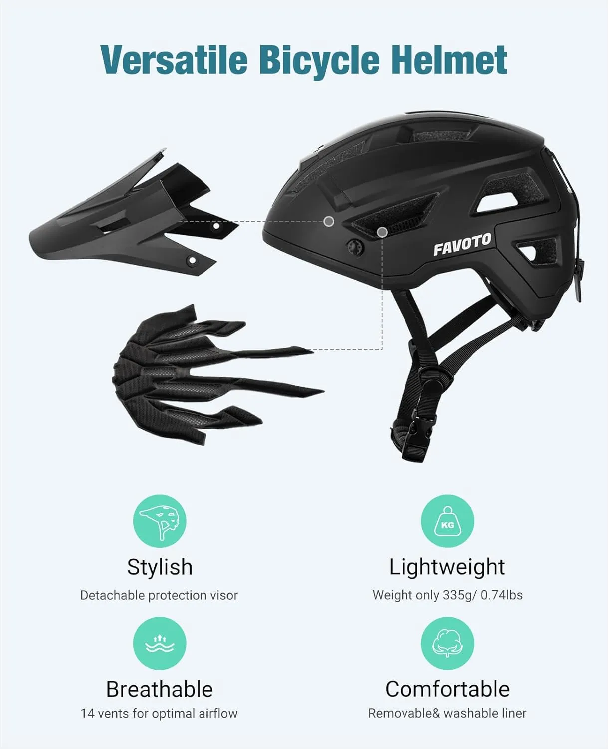 Favoto Mountain Bike Helmet Adult- Dual Shell Lightweight MTB Bicycle Helmet Adjustable for Adults Men Women Youth CPSC Certificated