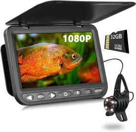 FishPRO HD 1080P Underwater Fishing Camera 7'' w/DVR 32GB - (NO Need Learn) MOQCQGR Ice Fishing Camera Underwater 10,000mAh, USB-C, IR & LED, Portable Ice Fishing Fish Finder for Ice Lake Fishing-82ft