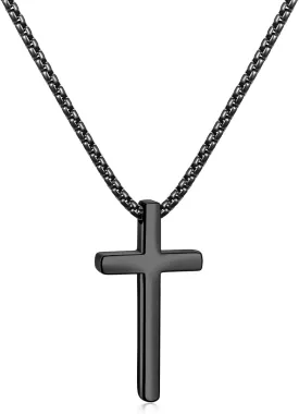 Fiusem Cross Necklace for Men, Silver/Gold/Black Mens Cross Necklaces with 2.5mm Cross Chain and Stainless Steel Cross Pendant, Box Chain 16-24 Inch