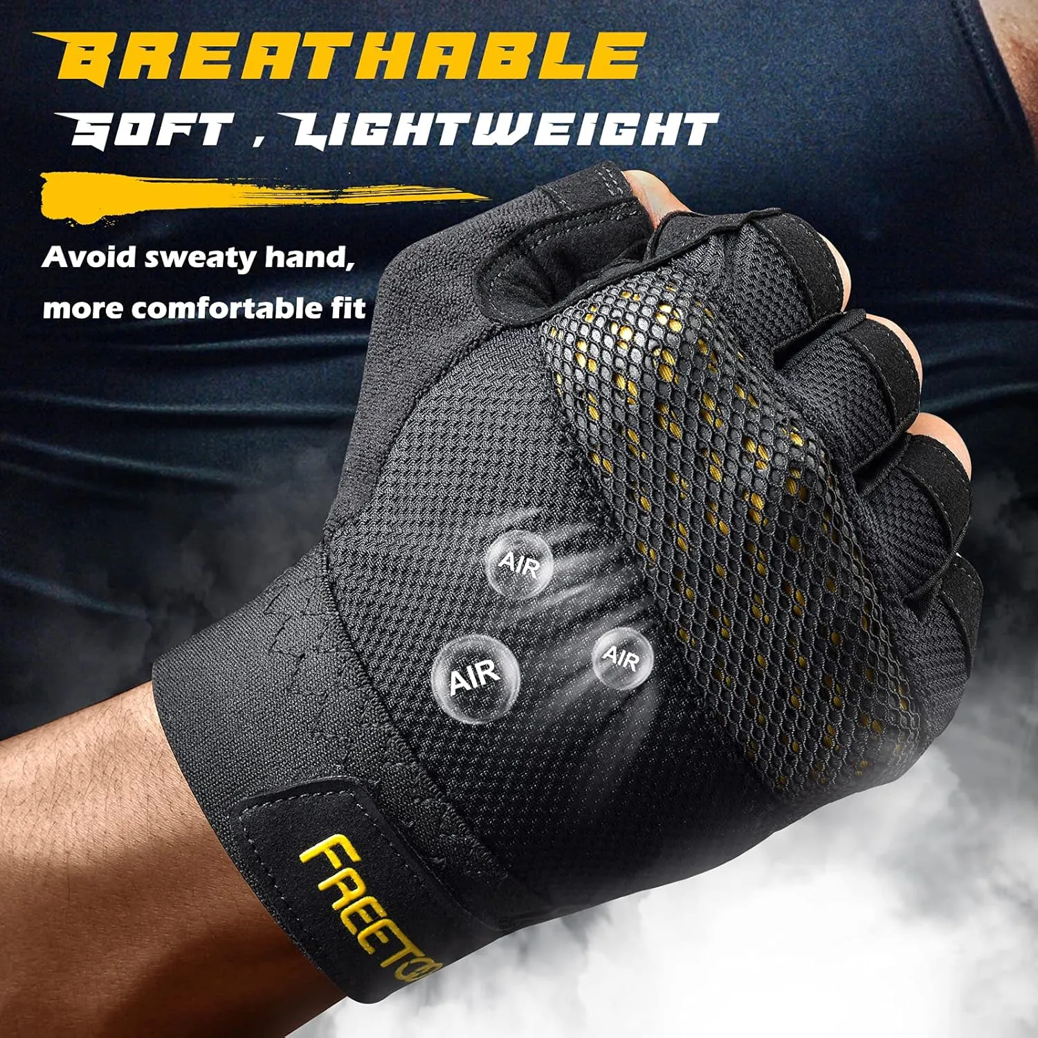 FREETOO Workout Gloves for Men, Weight Lifting Gloves with Full Palm Protection, Ultra Ventilated, Cushion Pads and Silicone Grip