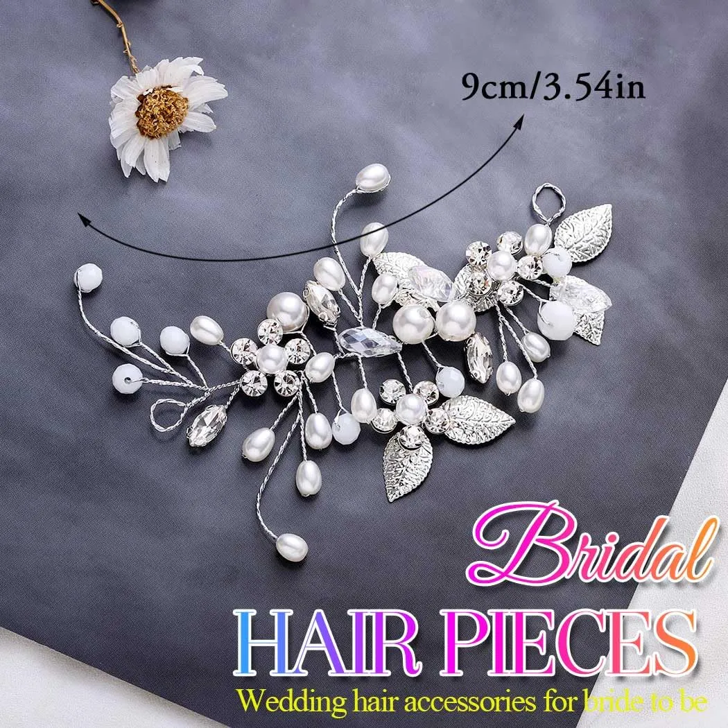 Gorais Bride Wedding Hair Vine Pearl Bridal Headpieces Leaf Hair Accessories for Women and Girls