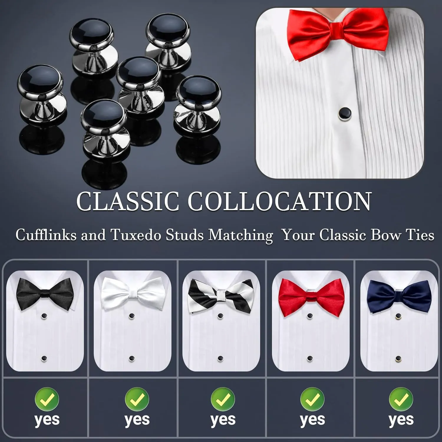 HAWSON Mens Cufflinks and Tuxedo Studs Set with Gift Box; Mens Jewelry or Accessories Suitable for Black Suit White Shirts Vest and Red Bow tie on Wedding or Anniversary and Birthday