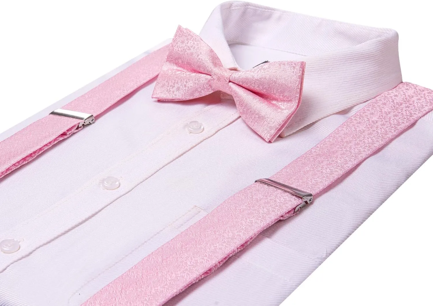 Hi-Tie Suspender Bowtie for Men Adjustable Y-shape 6 Clips Trouser Braces Pre-tied Bow Tie with Handkerchief Cufflinks