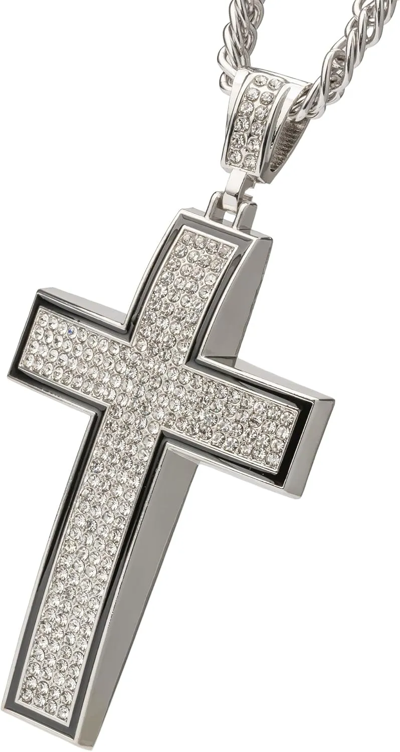 Hip Hop Jewelry Iced Out Bling Big Crystal Cross Pendant Silver Rapper Chain Religious Christian Necklace Fashion Accessories for Men/Women Gifts