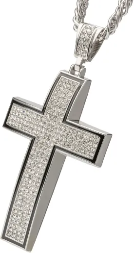 Hip Hop Jewelry Iced Out Bling Big Crystal Cross Pendant Silver Rapper Chain Religious Christian Necklace Fashion Accessories for Men/Women Gifts
