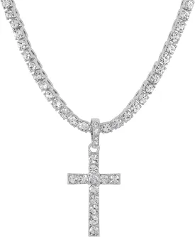 Iced Out Cross, Bull, Money Bag, 23 & More Pendants on Tennis Chain for Men or Women - Bling'ed Out Hip Hop Jewelry on Blast! - Gold or Silver & Size Your Choice - TN001
