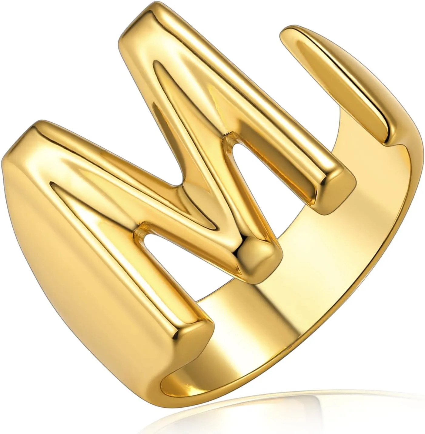 KeyStyle Bold Initial Letter Rings Adjustable, GoldChic Jewelry Women Gold Statement Ring Personalized Engraved Womens Open Signet Ring for Party (Gold, White Gold, Black)