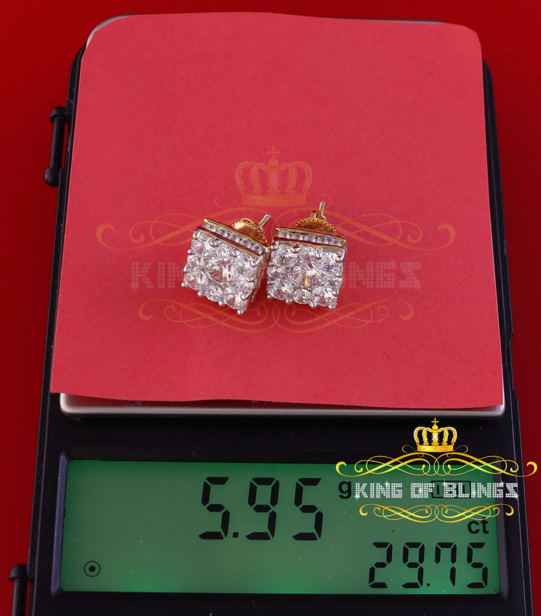 King of Bling's Yellow 2.28ct Cubic Zirconia 925 Sterling Silver Hip Hop Square Ladies Earrings
