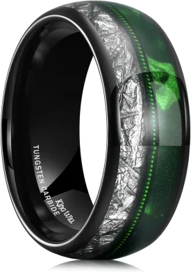 King Will Tungsten Wedding Band for Men 8mm Domed Ring Arrow/Guitar String Inlay Promise Ring for Him Comfort Fit