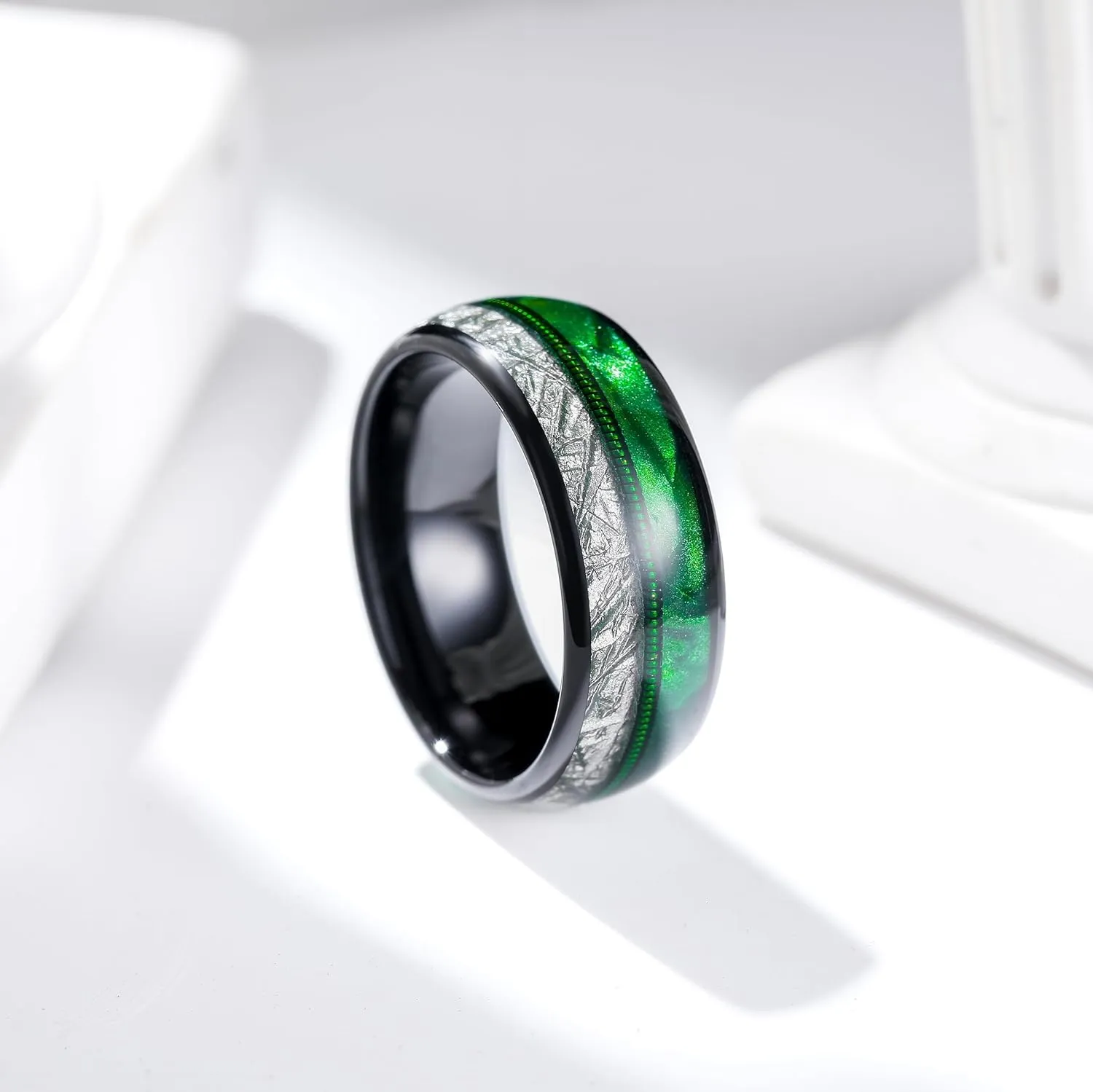 King Will Tungsten Wedding Band for Men 8mm Domed Ring Arrow/Guitar String Inlay Promise Ring for Him Comfort Fit