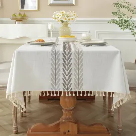 Laolitou Cotton Linen Waterproof Tablecloth for Dining Table Farmhouse Kitchen Rectangle Table Cloth Coffee Wrinkle Free Cover, Beige, Wine Leaf, 55x55 Inch