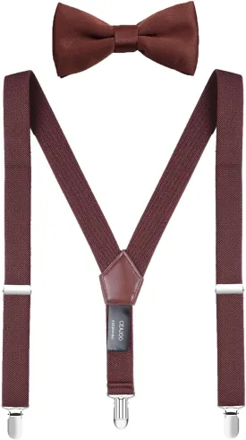 Men's Boys' Suspenders and Bow Tie Set Adjustable with Black Metal Clips