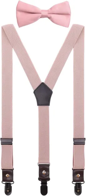 Men's Boys' Suspenders and Bow Tie Set Adjustable with Black Metal Clips