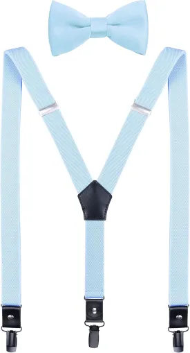 Men's Boys' Suspenders and Bow Tie Set Adjustable with Black Metal Clips