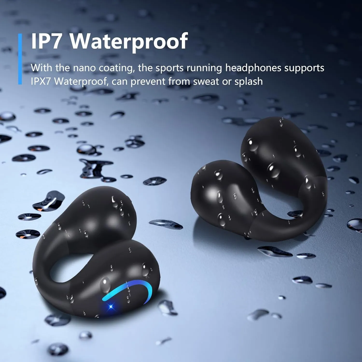 Open Ear Bone Conduction Headphones Bluetooth 5.3 Wireless Clip On Earbuds with Digital Display Charging Case 60 Hours Playtime Sport Earphones Built-in Mic IPX7 Waterproof for Running Fitness Black