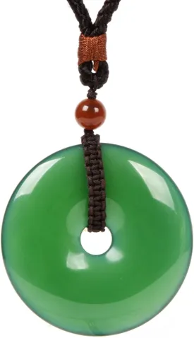 Peace Donut Healing Crystal 50mm Round Shaped Stone Pendant Braided Cord Healing Crystal Stone Spiritual Necklace for Men Women 28 Inch