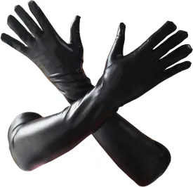 QTECLOR 21Women Long Gloves Stretchy Elbow Leather Glove for Evening Party Opera Costume